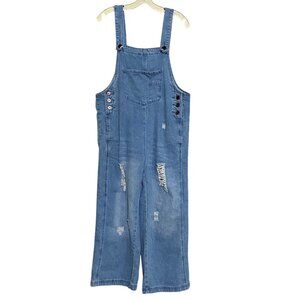 Womens Distressed Denim Crop Overalls Madepants Size S 100% Cotton Casual Style